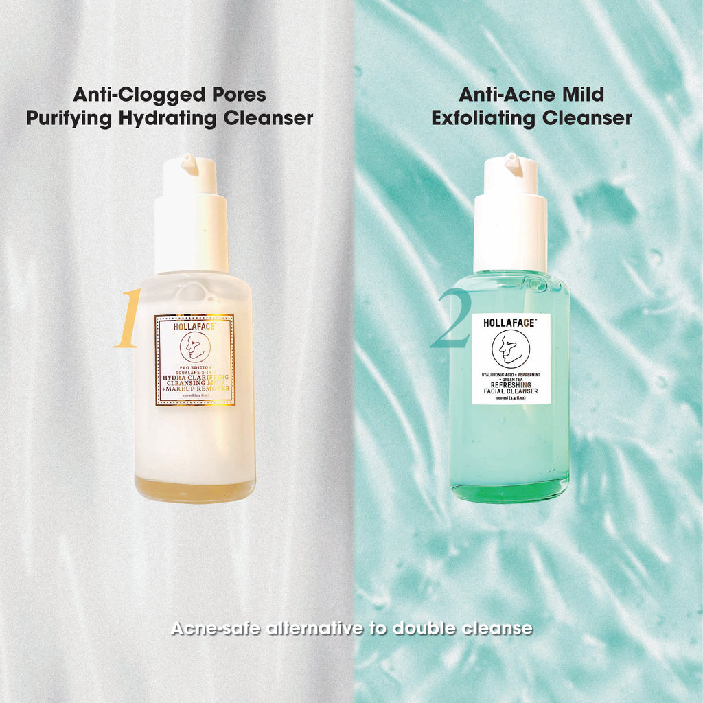 Hollaface Gentle Double Cleansing Bundle (Hollaface Refreshing Facial Cleanser + Hollaface Hydra Clarifying Cleansing Milk)