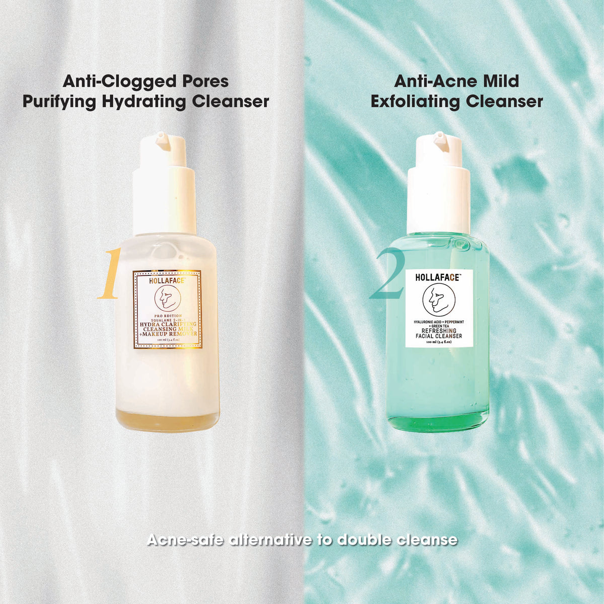 Hollaface Gentle Double Cleansing Bundle (Hollaface Refreshing Facial Cleanser + Hollaface Hydra Clarifying Cleansing Milk)
