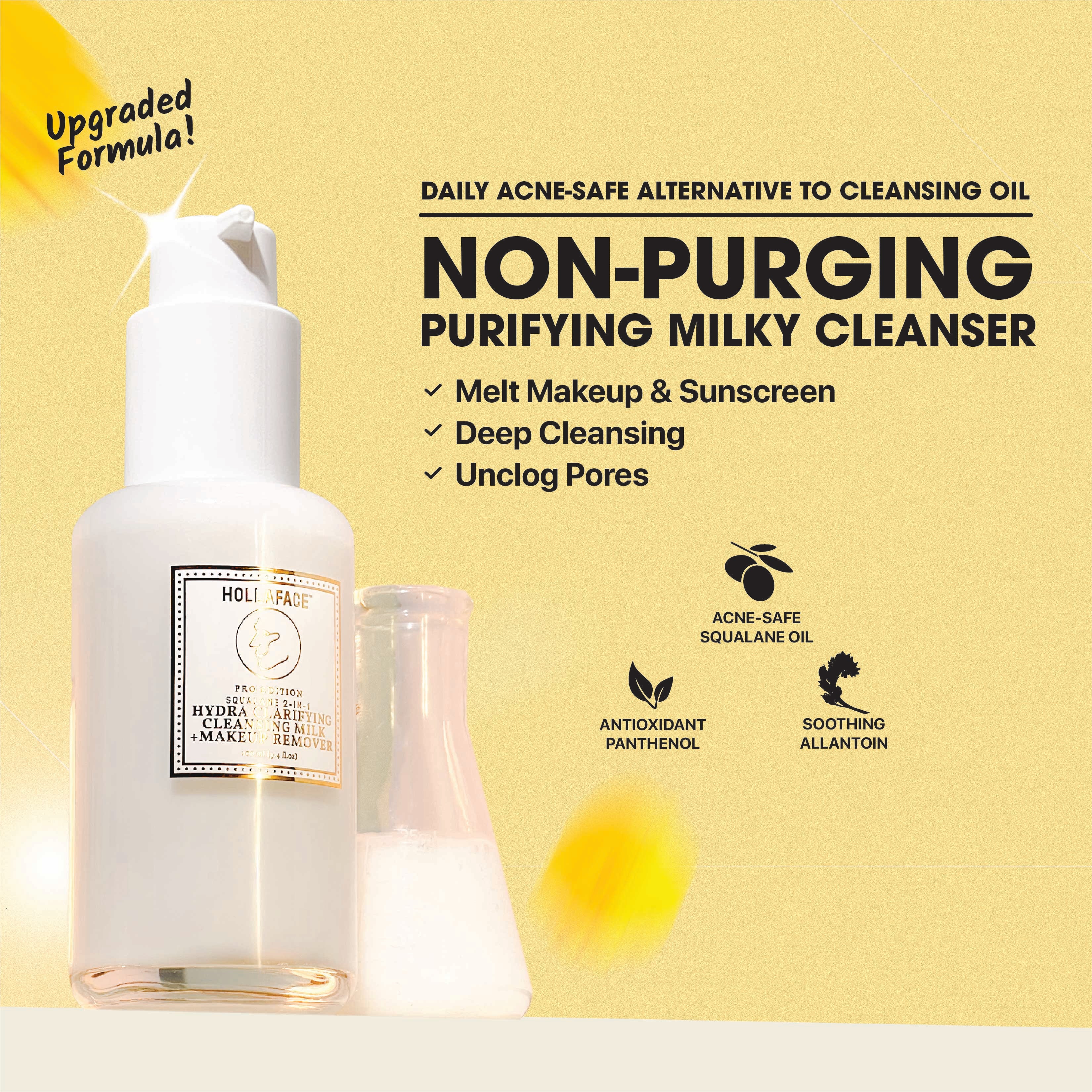 Hollaface Squalane 2-In-1 Hydra Clarifying Cleansing Milk + Makeup Remover (Pro Edition)