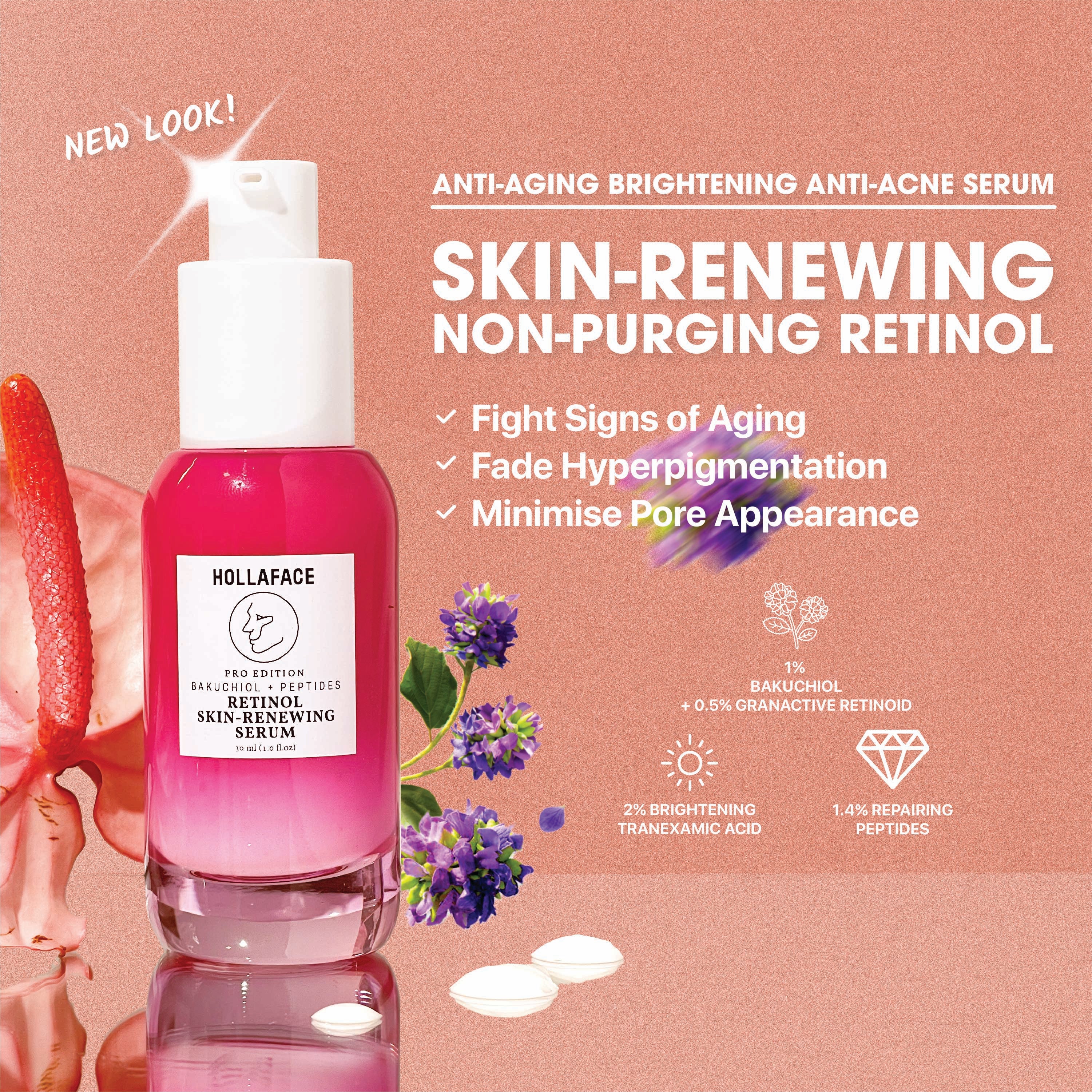 Hollaface Retinol Skin-Renewing Serum (with Bakuchiol + Peptides) (Pro Edition)